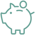 Icon illustration of a piggy bank.